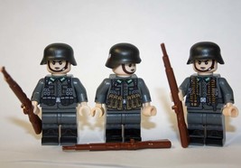 Building Toy German WW2 Army soldier set of 3 deluxe printing Minifigure US - £17.23 GBP