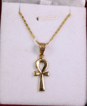 Egyptian Necklace Ankh Cross Key of Life 18K Gold Pendant + Horus Eye Ch... - $493.80