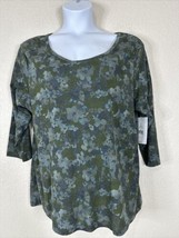 NWT Lee Womens Plus Size 2X Green Floral Camo Scoop Shirt 3/4 Sleeve - $22.49