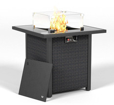 28&quot; Propane Fire Pit Table: Rattan &amp; Glass - $264.99