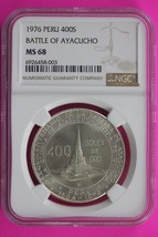 Top Pop 2 Known 1976 MS 68 Peru Battle Of Ayacucho 400S Silver Coin NGC Slab 531 - $9,430.94 MXN