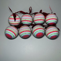 Christmas Ornaments Sugar Beaded Striped 8.75&quot; Round Multicolor Set Of 8... - £22.31 GBP