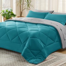 Teal Queen Comforter Set - 7 Pieces Reversible Queen Bed In A Bag Queen ... - £71.60 GBP