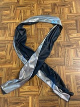 Vintage Silver &amp; Black Lamé Fabric Reversible Long Head Neck Scarf 58&quot; x 9&quot; - £27.68 GBP