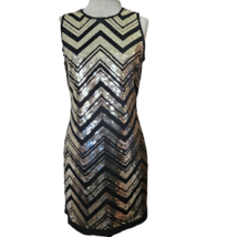Gold and Black Sequined Mini Cocktail Dress Size 6 - £60.28 GBP