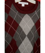 Amazon Essentials Men&#39;s Crew Neck Argyle Cotton Sweater XL Gray Burgundy... - £14.95 GBP