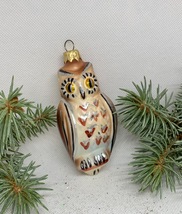 Owl brown and silver glass Christmas handmade ornament, Christmas decoration - £11.39 GBP