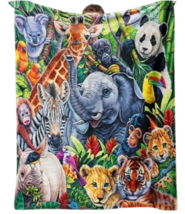 Wild Animals Jungle Flannel Blanket Panda Elephant Giraffe Zebra Koala T... - $29.69