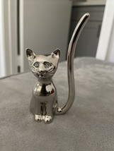 Chrome Silver Metal Cat Animal Figurine Modern Sculpture Key Holder Craft Decor - $14.84