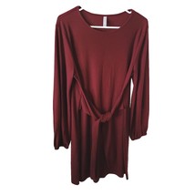 Lionstill XL Maroon Red Faux Wrap Tie Dress Long Sleeve Knee Length Rayon - $24.24
