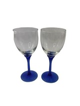 Royal Blue Long Stemmed &amp; Clear Crystal Wine Glasses Set of 2  - £15.55 GBP