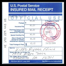 2004 USPS Insured Mail Receipt - Phoenixville, Pennsylvania to Bradford,... - £2.33 GBP