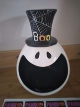Hallows Eve Halloween 11&quot; Ceramic Ghost in Top Hat Boo Candy Bowl - £31.96 GBP