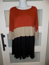 Indigo Soul Dress Bell Sleeve Colorblock Boho Orange Black Beige Size S ... - $23.00