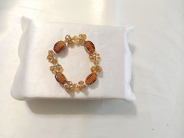 Department Store 7&quot;Silver Tone Amber Hand Blown Glass Bead Stretch Bracelet C797 - £6.65 GBP