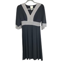 Donna Morgan Womens Empire Waist Dress Square Print V-Neck 3/4 Sleeve Black 6 - £9.90 GBP