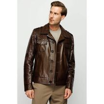 Vinci The Manteca Snake Skin Brown Leather Men Jacket image 3