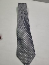 Vintage Perry Ellis Portfolio Men&#39;s Tie Black Silver Diamond 100% Silk 5... - $10.29