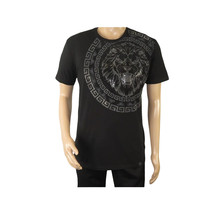 Mens PLATINI Sports Shirt With Rhine Stones Lion Medallion Chain SS3612 Black image 2
