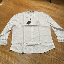 NWT Pardazzio Uomo Men White Long Sleeve Shirt Size 2XL Sewn on Graphic - £10.66 GBP