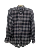CLUB ROOM Men&#39;s Black Gray Flannel Long Sleeve Plaid Button Down Shirt L... - £7.44 GBP