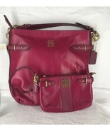 New COACH Plum Leather Hobo Purse 16413 & Colette Wristlet 44757 Set $406 RARE - $244.99