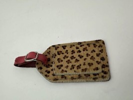 Jon Hart Design Pink Leopard Print Leather Luggage Tag Calf Hair &amp; Smooth Sides - £10.88 GBP