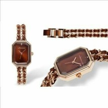 NEW Jeanneret 14022 Women&#39;s Leather/Link Blair Collection Brown/Rose Gold Watch - £16.55 GBP
