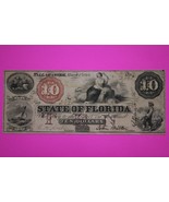 1864 State Of Florida Tallahassee Ten 10 Dollars Authentic Paper Money 90 - $249.99
