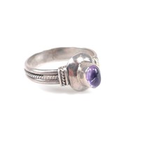 Vintage 925 Sterling Silver Ring Purple Amethyst Oval Stone Size 8 Jewelry  - £16.06 GBP