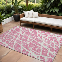 10' X 14' Pink and Ivory Abstract Washable Non Skid Indoor Outdoor Area Rug - $587.49