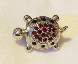 Cookie Lee lapel pin silver turtle with red and black glass stones vintage 1990s - £3.93 GBP