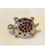 Cookie Lee lapel pin silver turtle with red and black glass stones vinta... - $95.03 MXN