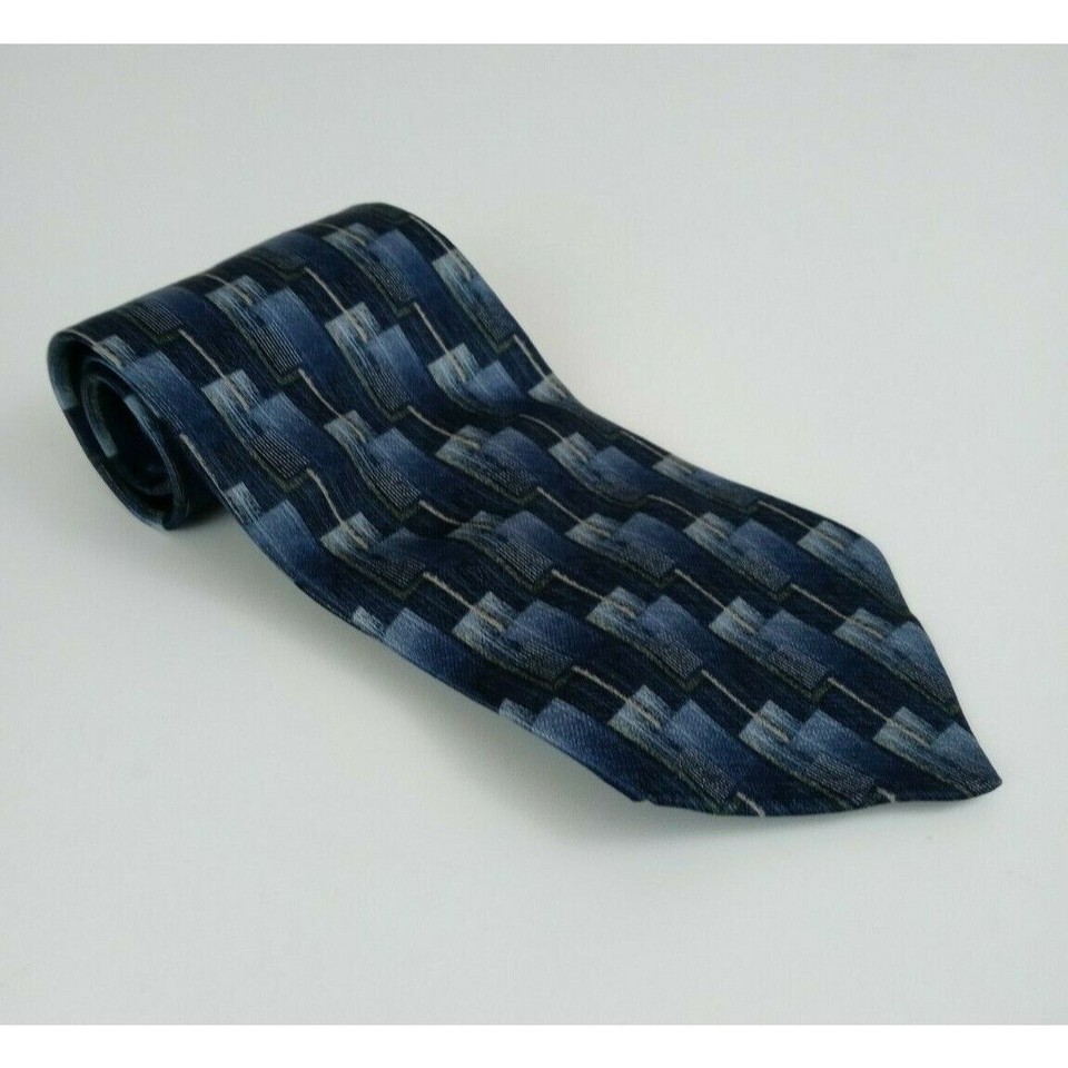 Stafford Blue Tie With Rectangle Designs - $12.86