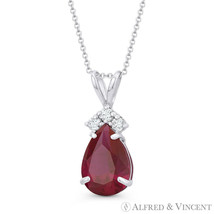 Pear-Shaped Simulated Ruby &amp; Round Cubic Zirconia Crystal 14k White Gold Pendant - £63.94 GBP+