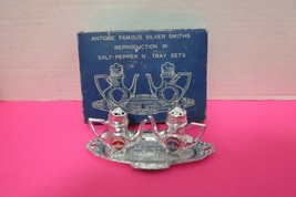 Antique Famous Silver Smiths Reproduction In Salt Pepper Tray Set W/Box - $10.95