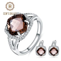 Geometric Fine 9.6Ct Natural Smoky Quartz Jewelry Set For Women Wedding 925 Ster - £75.55 GBP