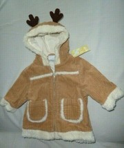 Vintage 2003 Gymboree Tan Corduroy Xmas Reindeer Antler Jacket Coat 0-3-... - $34.64