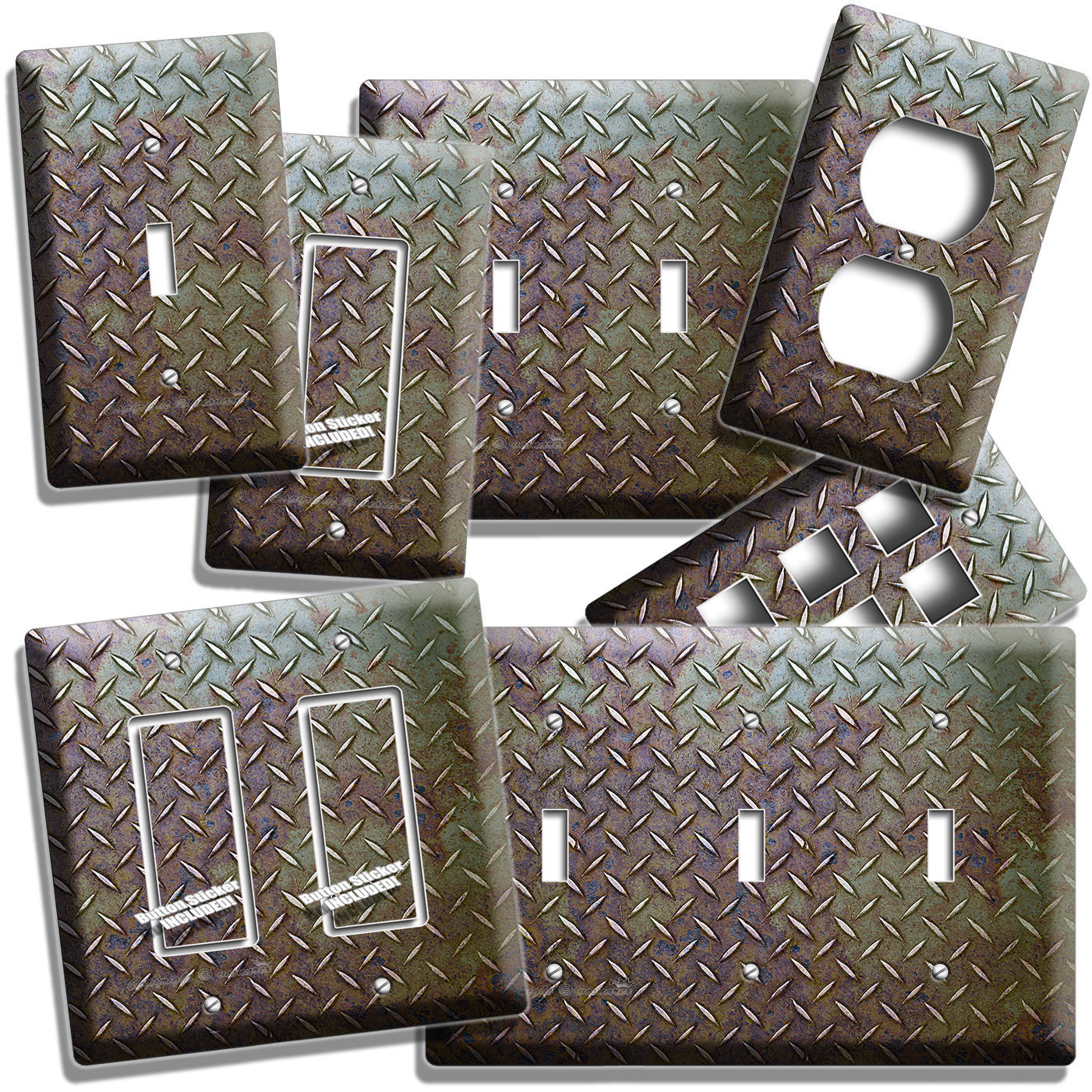 RUSTED INDUSTRIAL DIAMOND METAL DESIGN LIGHT SWITCH OUTLET WALL COVER ROOM DECOR