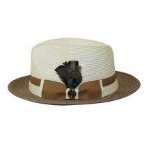 Men's Bruno Capelo 2-Tone Braided Straw Fedora Hat Main Street MS472 Ivory/Cogna image 3