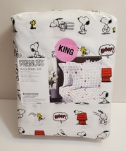 NWT Peanuts Snoopy Woodstock WOOF multi poses KING sheets 4 pc set by Be... - £47.38 GBP