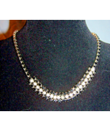 Pretty Vintage Black &amp; Clear Rhinestone Bib Necklace-Lot N 37 - €12,36 EUR