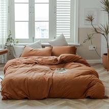 3 Pieces Set Washed Cotton Duvet Cover Rust Brown Duvet Bohemian Bedding Comfort - £54.04 GBP+