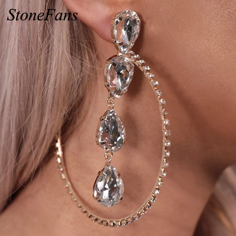 Novel Bright Large Hoop Earring Charm Piercing Rhinestone Christmas Vintage Wate - £21.23 GBP