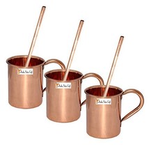 Set of 3 Prisha India Craft  Copper Mug with Straw for Moscow Mules 450 ... - £28.76 GBP