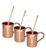 Set of 3 Prisha India Craft  Copper Mug with Straw for Moscow Mules 450 ... - £28.60 GBP