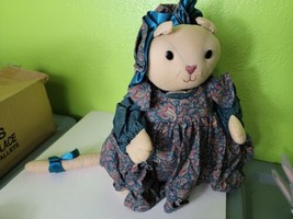 Vintage Handmade Plush In Dress Mouse? Plushie Stuffed Toy 12&quot; - $28.91