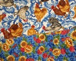 FABRI-QUILT Fabric Material Remnant ~ 2 Yards GOOD MORNING Roosters &amp; Su... - £15.50 GBP
