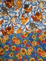 FABRI-QUILT Fabric Material Remnant ~ 2 Yards Good Morning Roosters &amp; Sunflower - £15.50 GBP