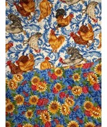 FABRI-QUILT Fabric Material Remnant ~ 2 Yards GOOD MORNING Roosters &amp; Su... - £15.25 GBP